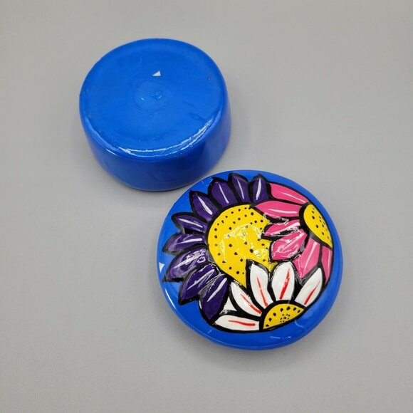 Hand Painted Ceramic Trinket Box with Lift Off Lid Bright Colorful Pottery Clay - Picture 6 of 7